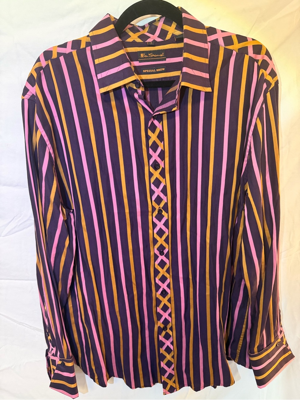 Ben Sherman Purple Striped Button-Down Shirt with Pink & Gold Stripes